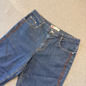 Cos Jeans Womens 12P Dark Wash Embroidered Studded Straight Leg Denim Blue